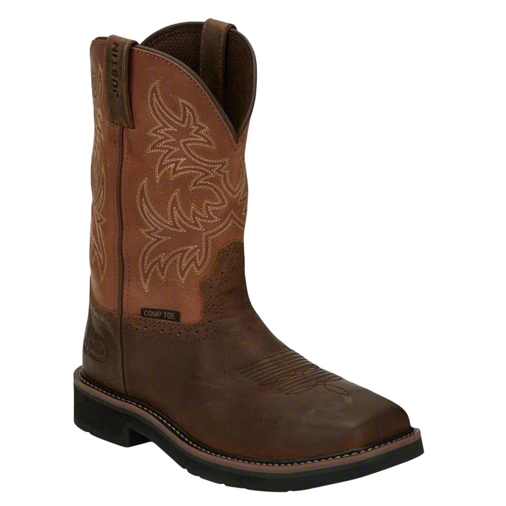 Justin Actuator Brown Water Buffalo Comp Toe Work Boots SE4300 Mens 9‎ EE Wide